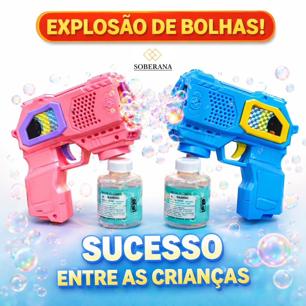 Lança Bolhas Sabão com Luz Presente Brinquedo Infantil Arminha de Bolha Diversão Crianças