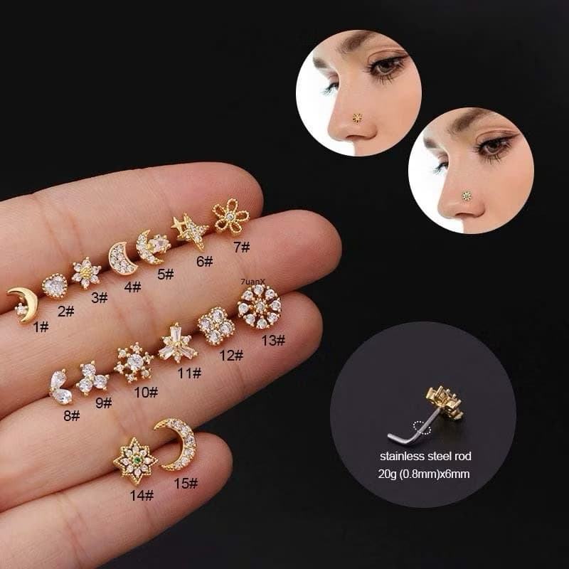 1 Peça Joia / Piercing / Brinco Em Aço Inoxidável Em Formato De Lua Com Zircônia_2