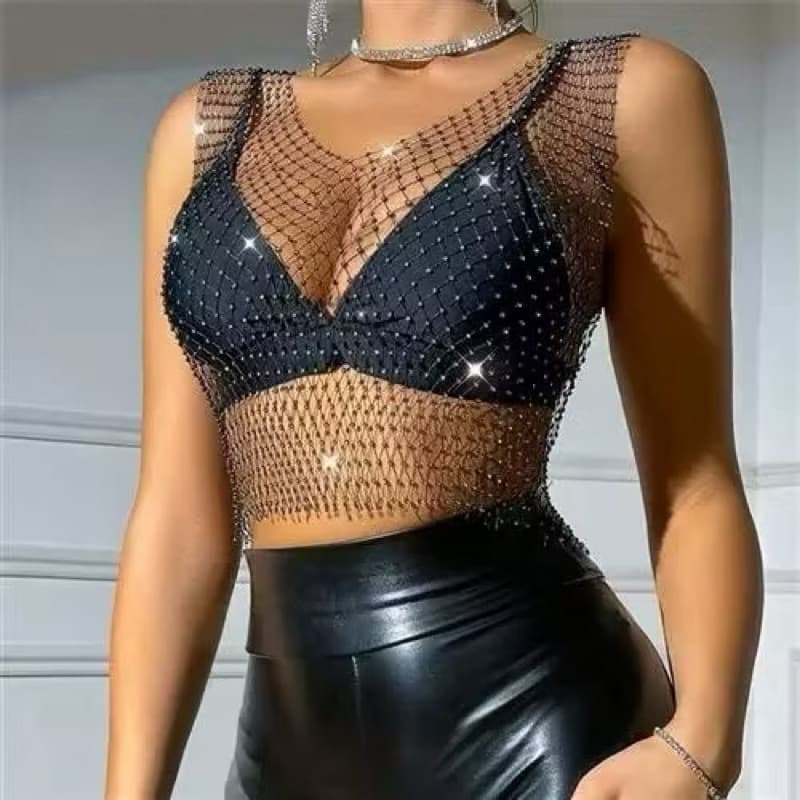 Blusa Cropped Top  Feminino Sem Manga em Tela
