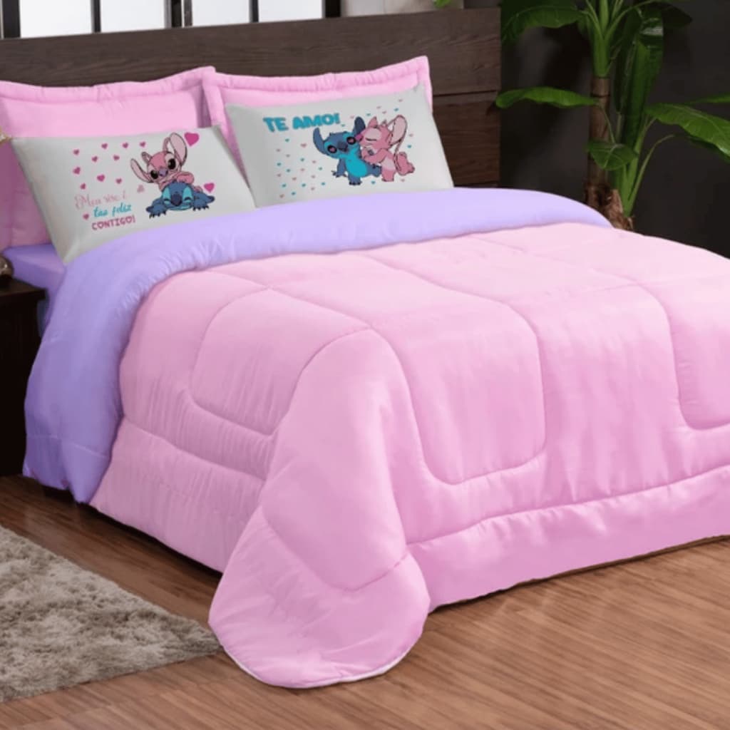 Conjunto 3 Pçs Jogo de Cama Edredom Queen Dupla Face com 2 Fronhas  Casal