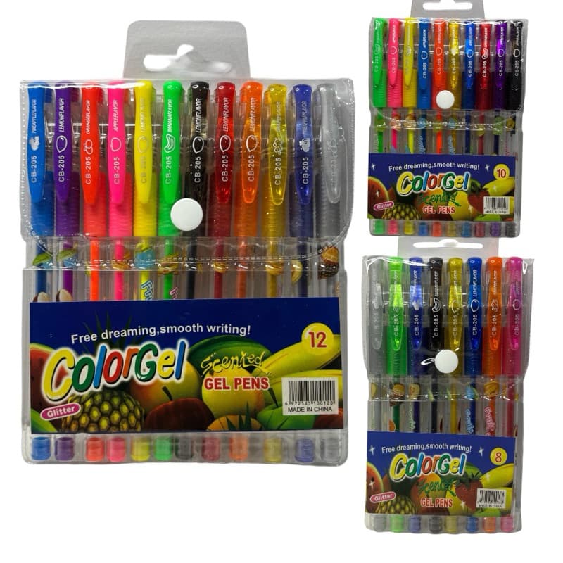 Kit 6/8/10/12 Caneta Gel Glitter ColorGel Cores com Cheirinho de Fruta Brilhante volta as aulas Kawaii