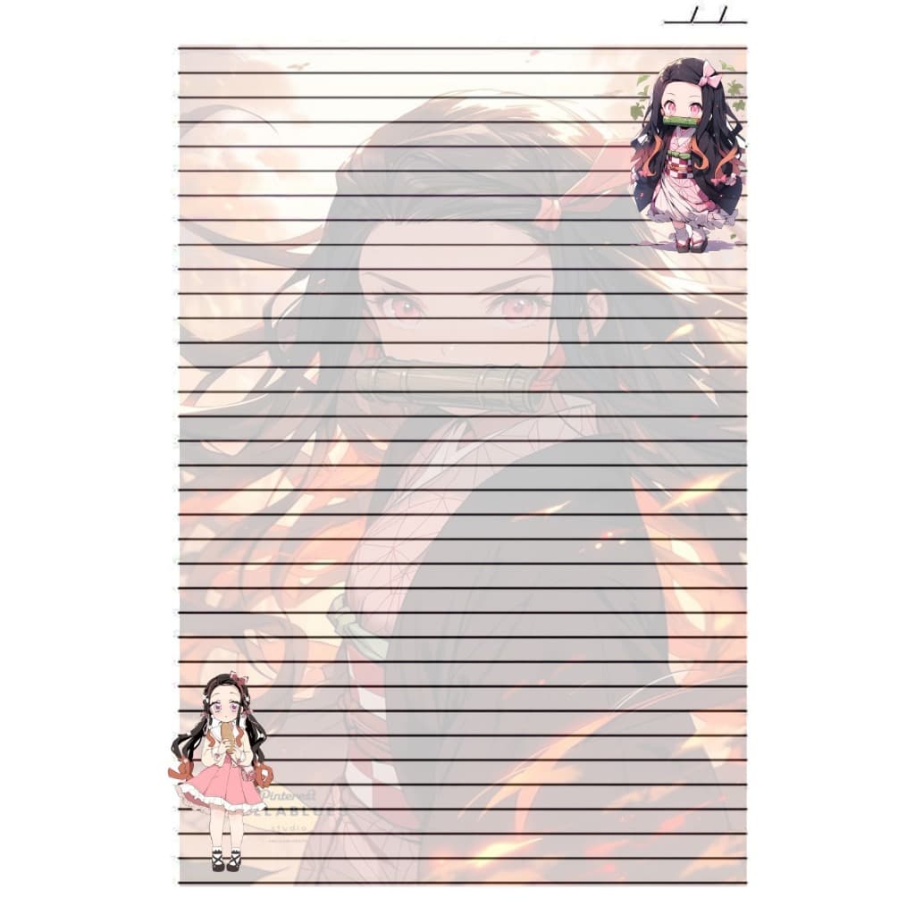 Folhas de fichario pautada anime A4 -personalizada qualquer tema