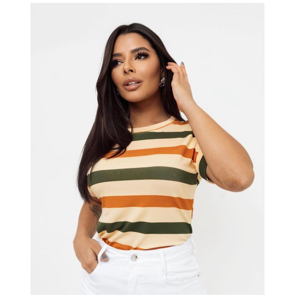 Blusa  Listrada  Manga Curta Viscolycra  Tendência