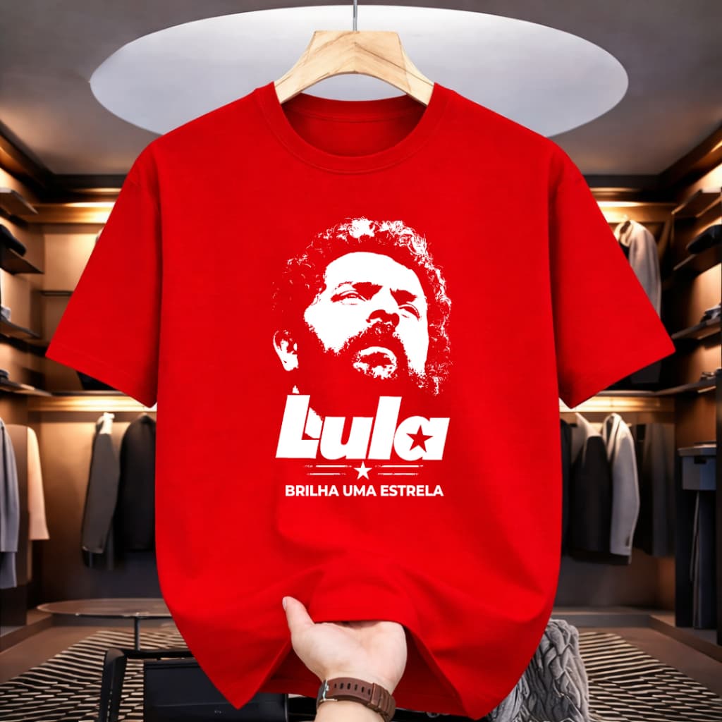 Camiseta Lula Masculina Gola Redonda Manga Curta Tecido Premium Casual Estampa Leve
