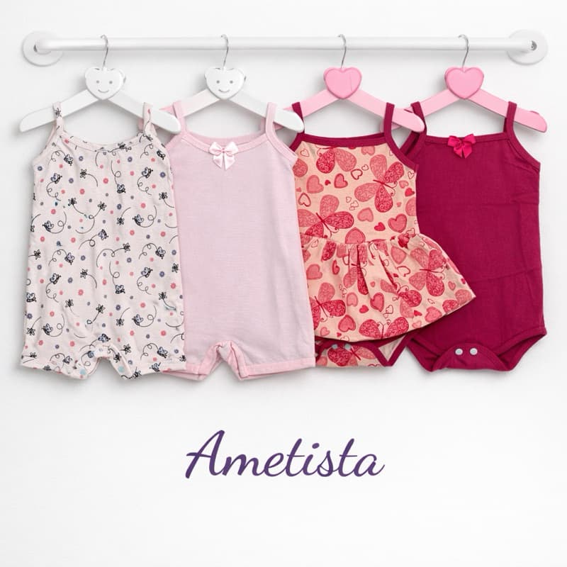Kit Bebê Menina 4 Peças Macaquinho e Body com Saia e Alcinha Algodão Premium Kit Bori Infantil