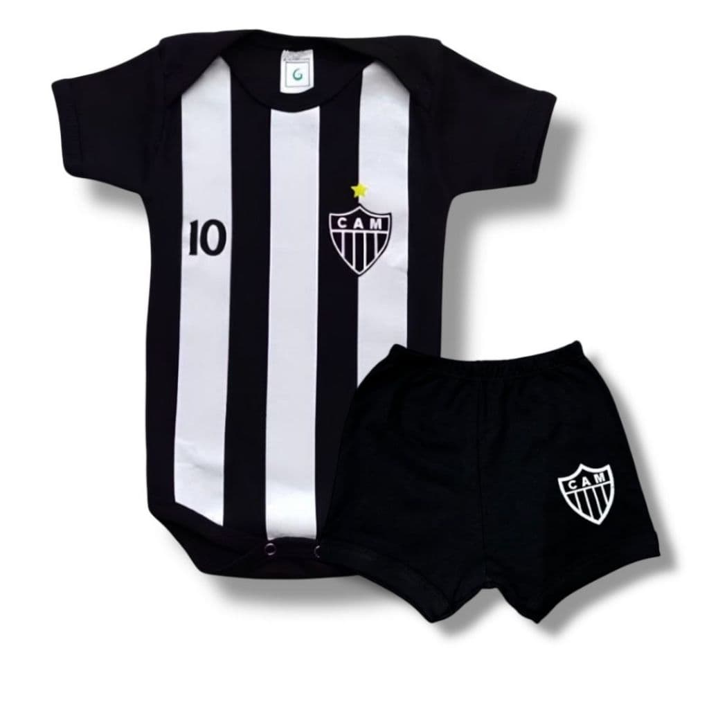 Kit Body Bebê AtIético Mineiro + Shorts Temático Futebol Mesversário Menino Menina