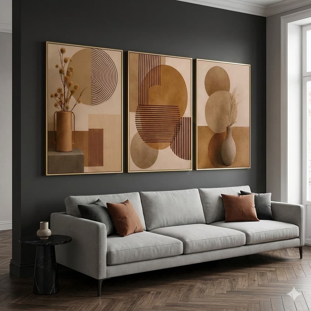 Trio Quadros Grande Moldura 50x70 Cm Geométricos Moderno