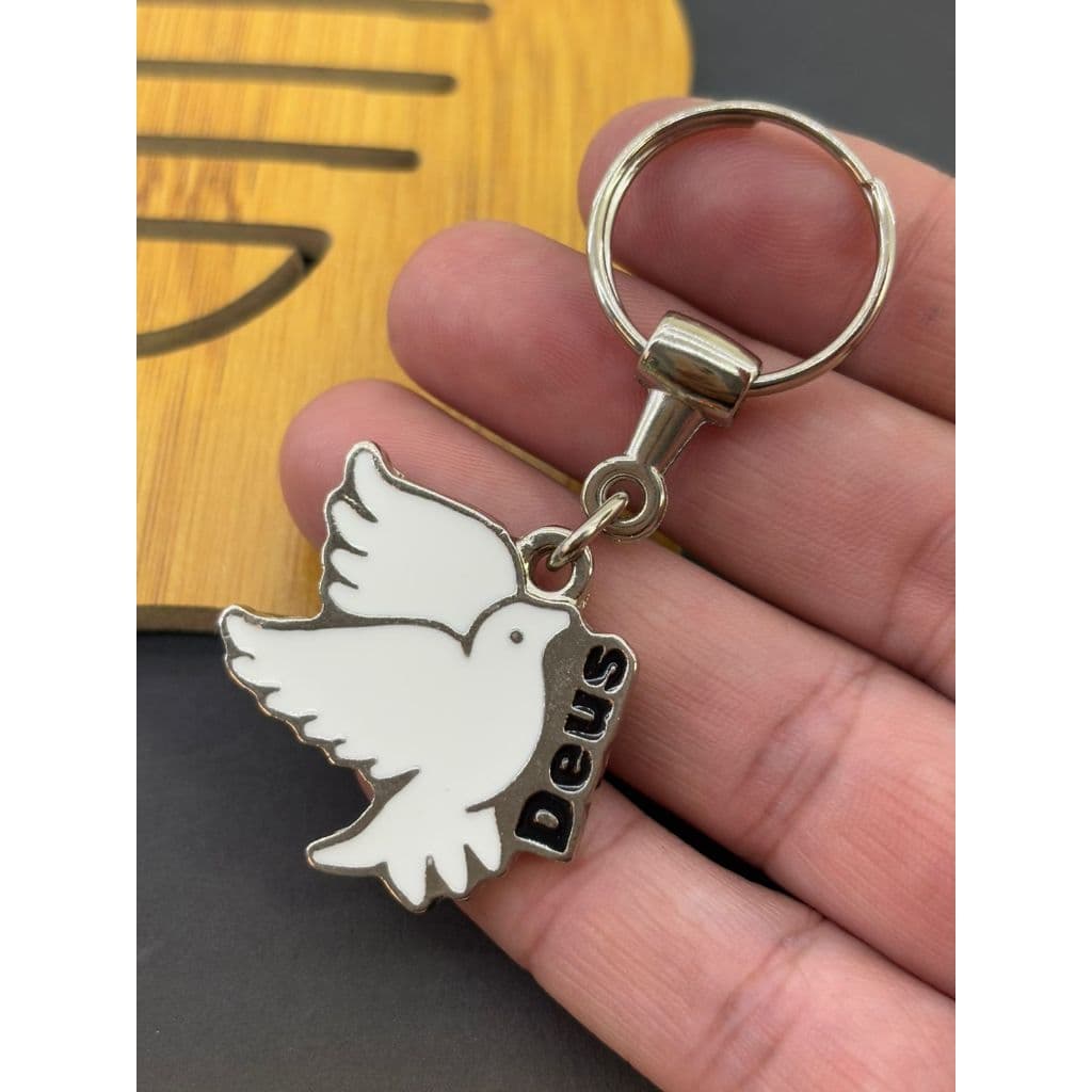 Chaveiro Deus Pombinha Branca em metal