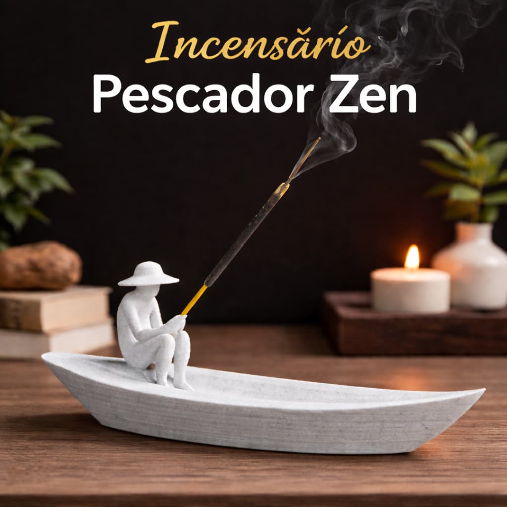 Incensário Pescador Zen Decorativo | Porta Incenso Artesanal com Barco | Decoração Relaxante e Espiritual