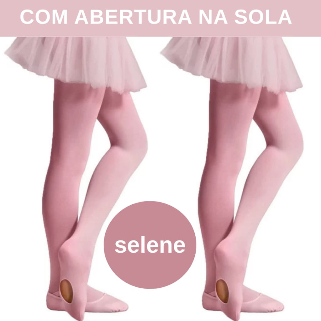 Kit Com 2 Meia Calça Infantil Ballet Selene com abertura Fio 40