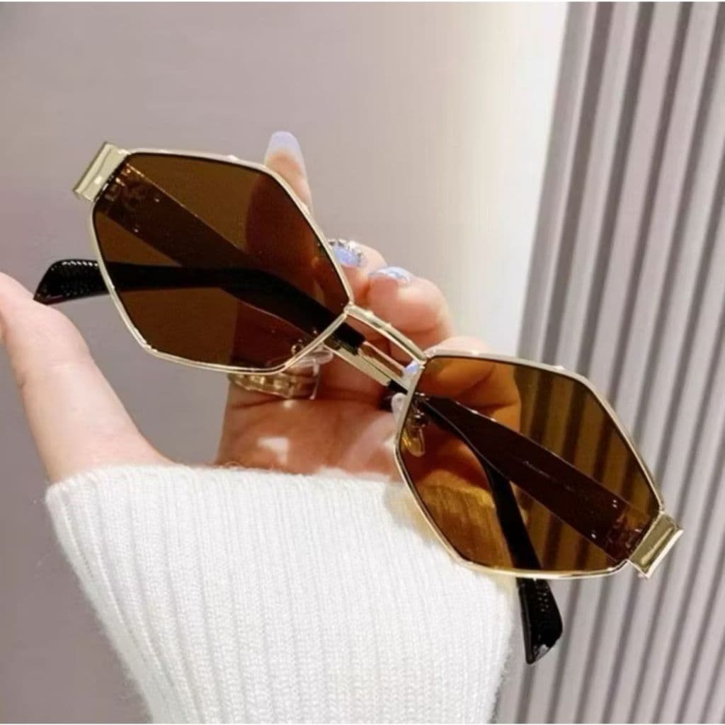 Óculos de Sol Retrô Poligonal da Moda 2026 Estilo Metal Vintage Tendência Corte Diamante Unissex