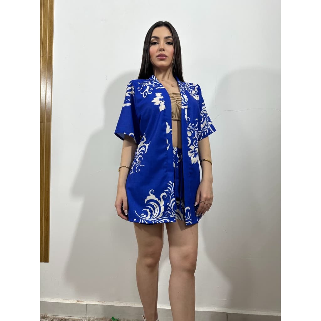 Conjunto Kimono Feminino Camisa E Short Estampado - Fresquinho Perfeito Para Passeios