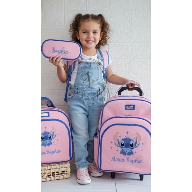 kit Escolar Bordado Temas/kit Mochila de rodinhas com lancheira e estojo.