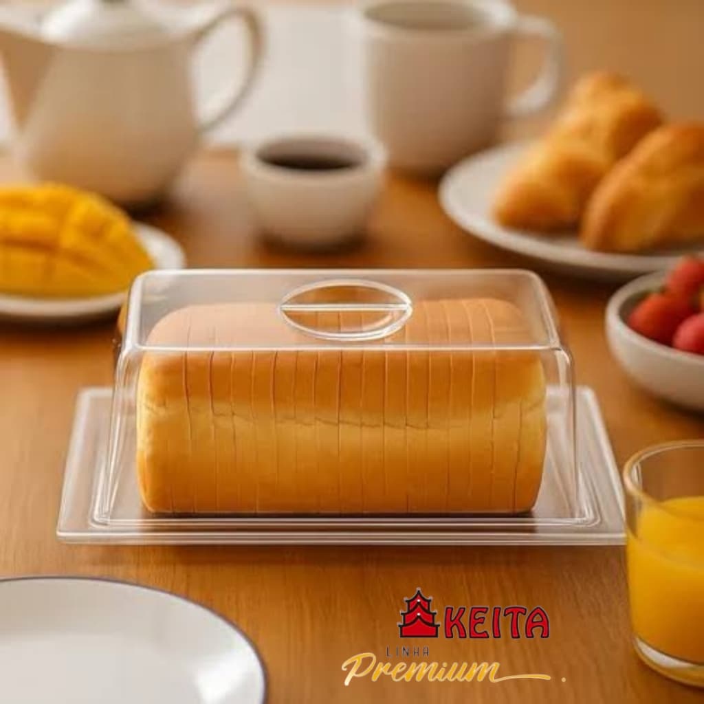 Keita - Porta Pão Doces Frutas Rocambole Salgados Bolos Pães Linha Premium Acrílico Com Tampa