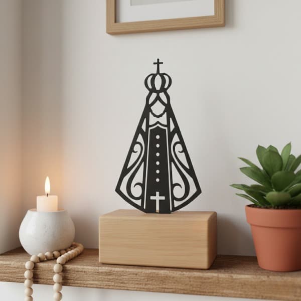 Imagem Nossa Senhora Aparecida Ferro e Madeira Rústica Padroeira Brasil Decoração Sacra Altar 25CM