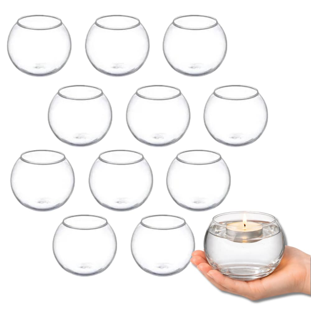 Kit 12 Mini Vaso Vasinho Aquário Castiçal Redondo De Vidro 250ml Centro de Mesa Aniversário Lembrança