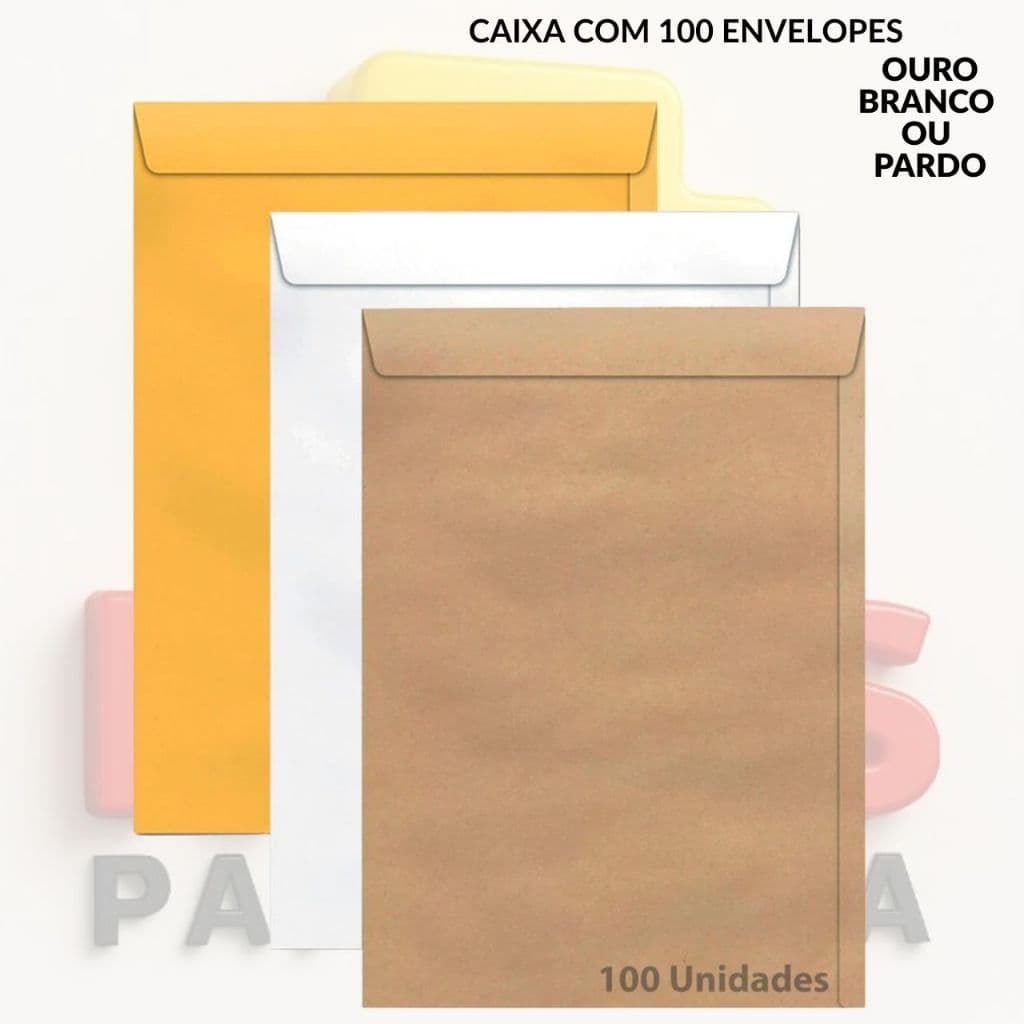 Caixa com 100 Envelopes A4 Foroni Cor Ouro Branco ou Pardo Curriculum Escritorio 22x32 cm