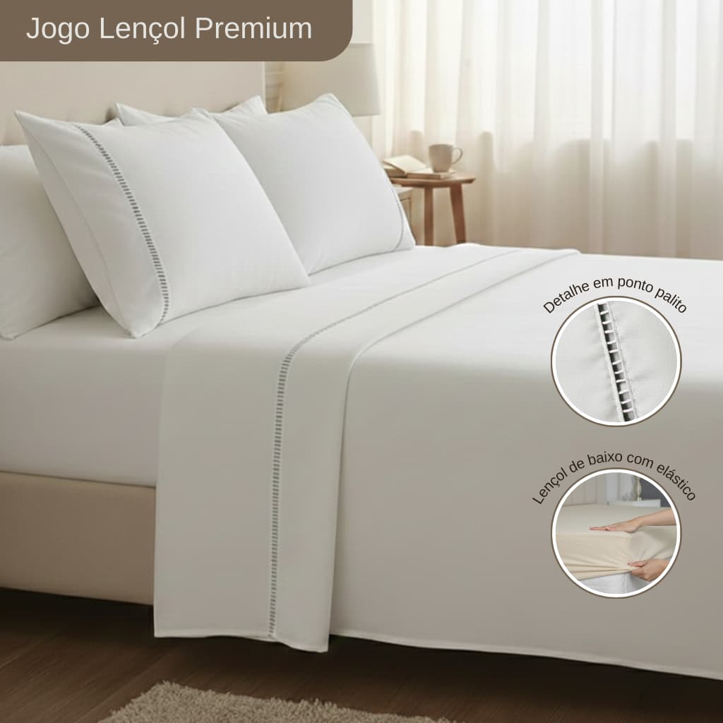 Jogo de Lençol 400 Fios Premium Solteiro 3 peças, Casal,Queen e King 4Peças Micropercal Ponto Palito