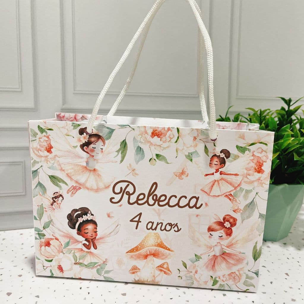 Sacolinha Personalizada  Jardim das Fadas|  Lembrancinha Aniversário PEGUE E MONTE