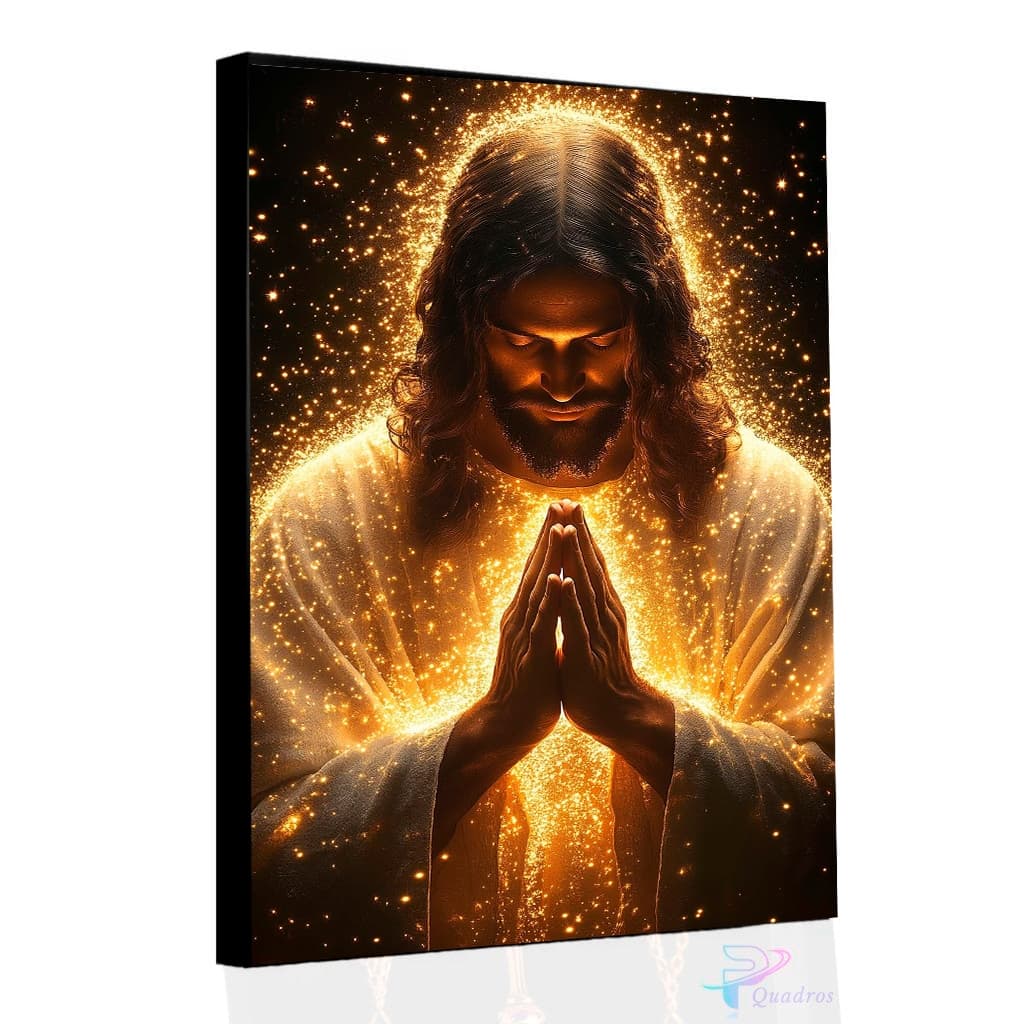 Quadro Decorativo Grande Jesus Em Oração Divina Luzes Neon Sabedoria e Fé Proteção Casa Sala Quarto Parede Decoração