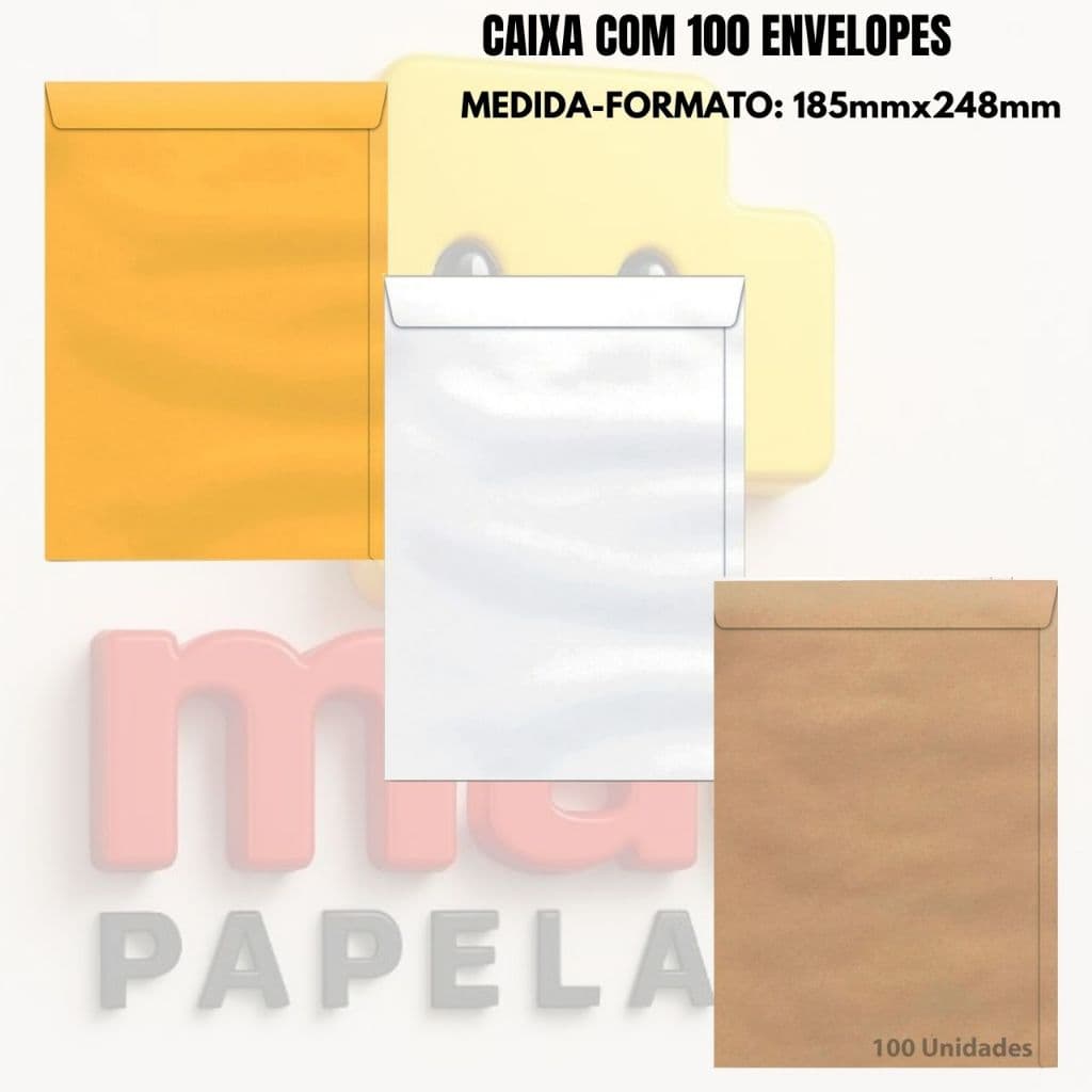 Caixa Envelope 100 Envelopes 185mmx248mm Cor Ouro Pardo Kraft ou Branco Foroni Escritório