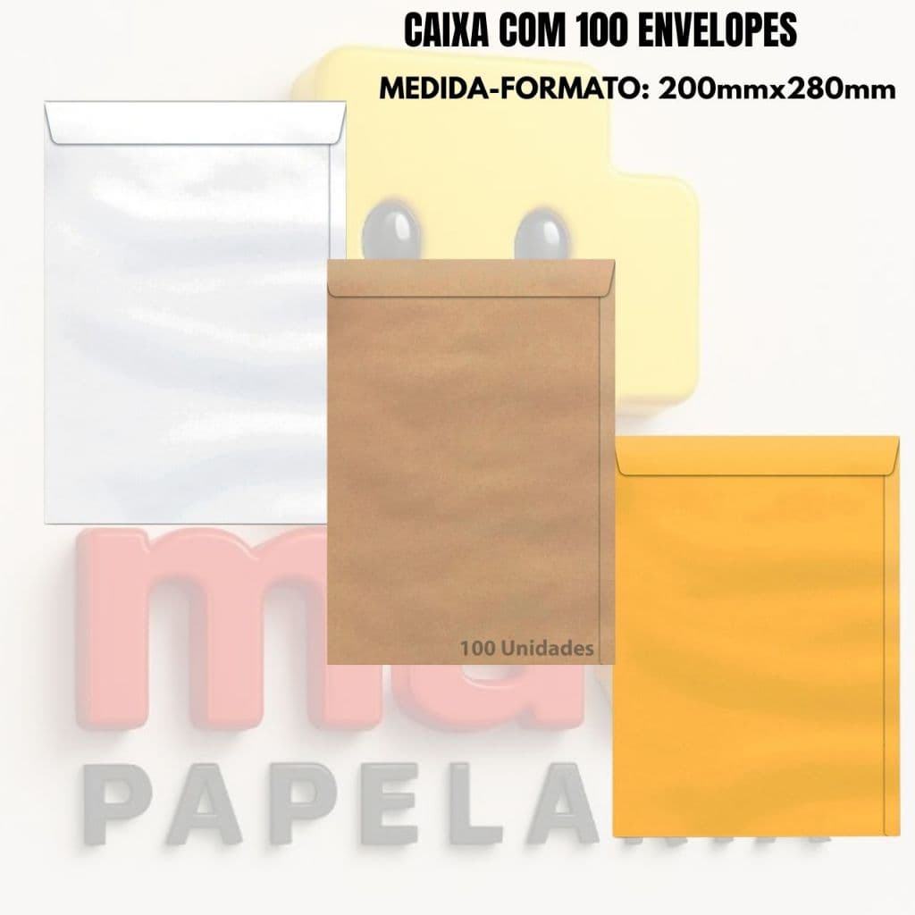 Caixa com 100 Envelopes 200mmx280mm Ouro Pardo Kraft ou Branco Office Escritório Foroni
