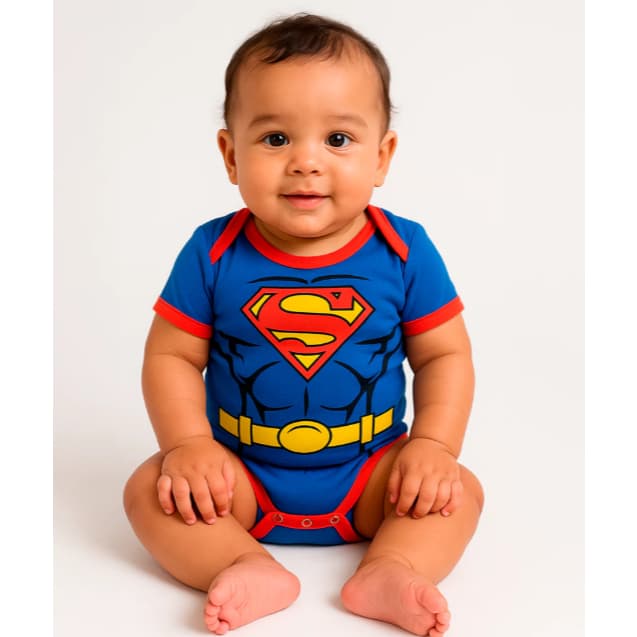 Body Bebê Temático Super Homem SuperMen + Touca Infantil Personagem Fantasia Heróis