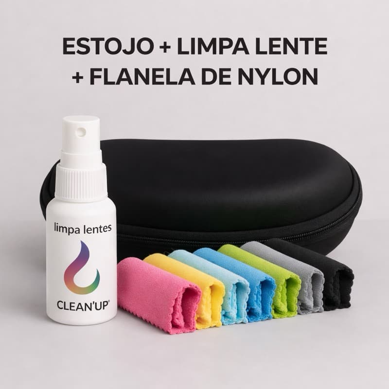 Estojo para Óculos + Kit Limpa Lentes | Spray Limpeza + Flanela Microfibra