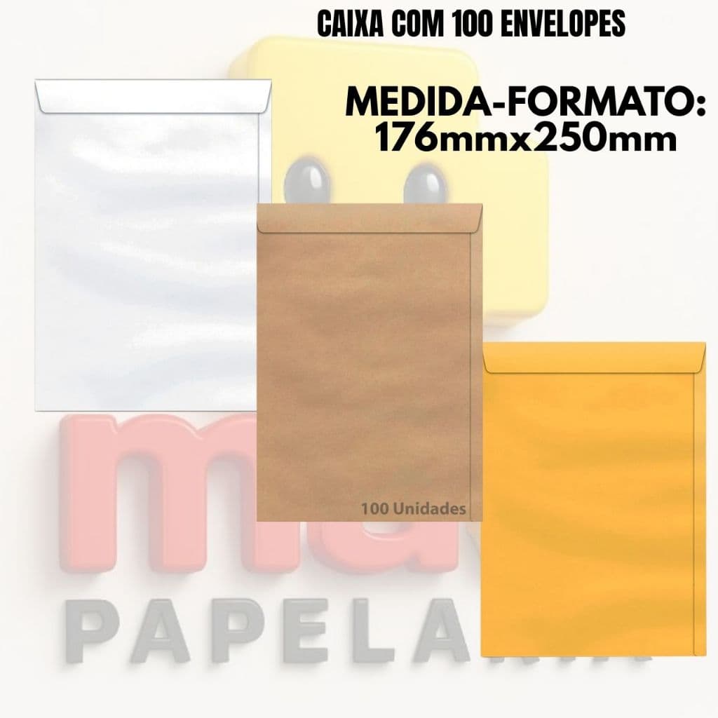 Caixa com 100 Envelopes Office Foroni 176mm x 250mm Ouro Pardo Kraft ou Branco Escritório