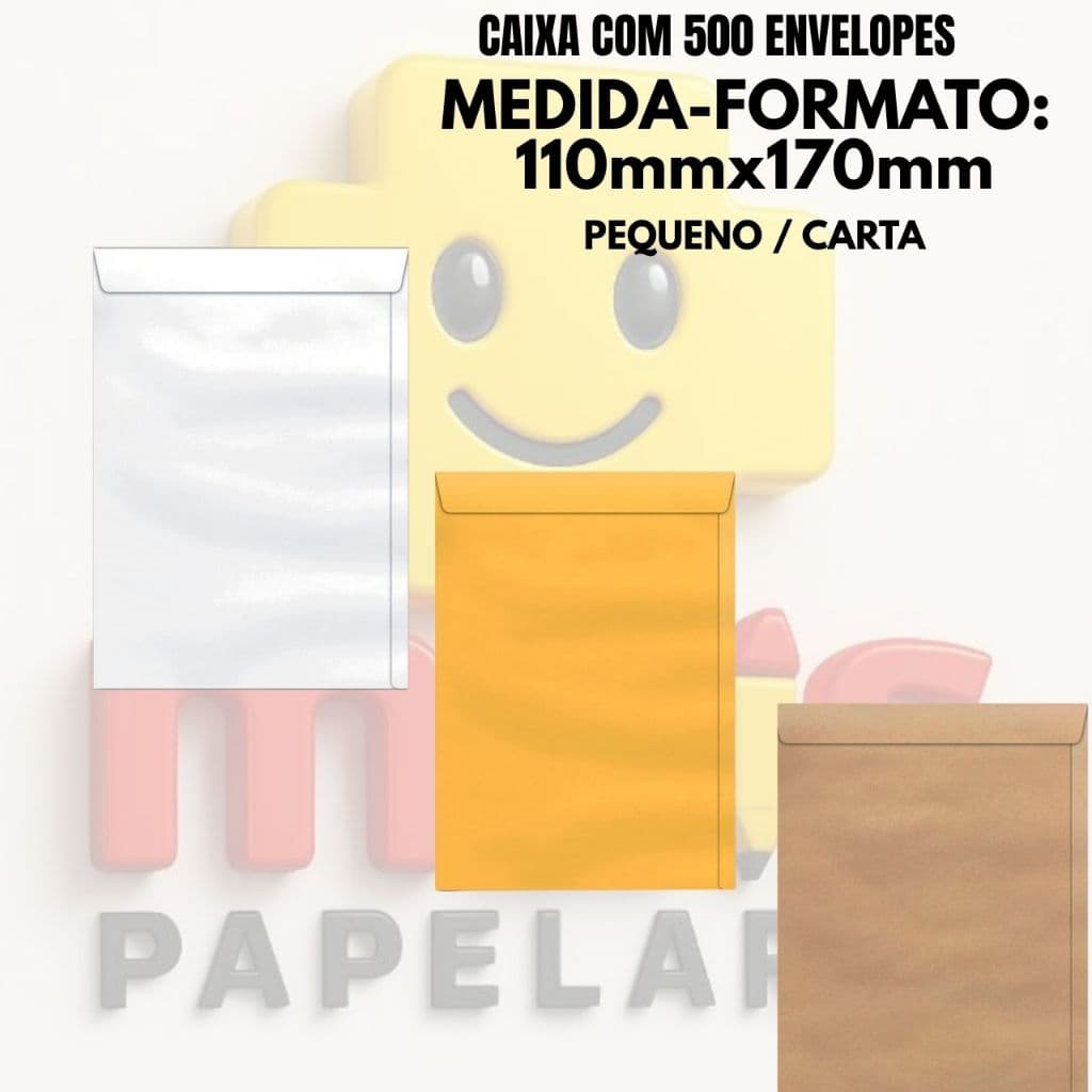 Caixa com 500 Envelopes Office Foroni 110mmx179m 80g Ouro Pardo Kraft ou Branco Escritório Carta