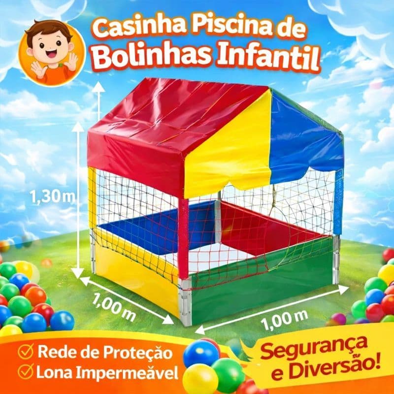 Piscina de Bolinhas Casinha Infantil com Rede de Proteção – Brinquedo Seguro e Colorido
