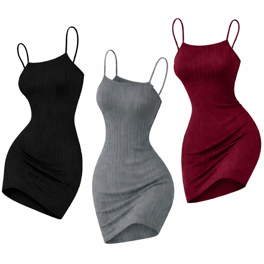 Vestido Canelado Curto Feminino de Alcinha – Preto, Bordô e Cinza (P ao GG)