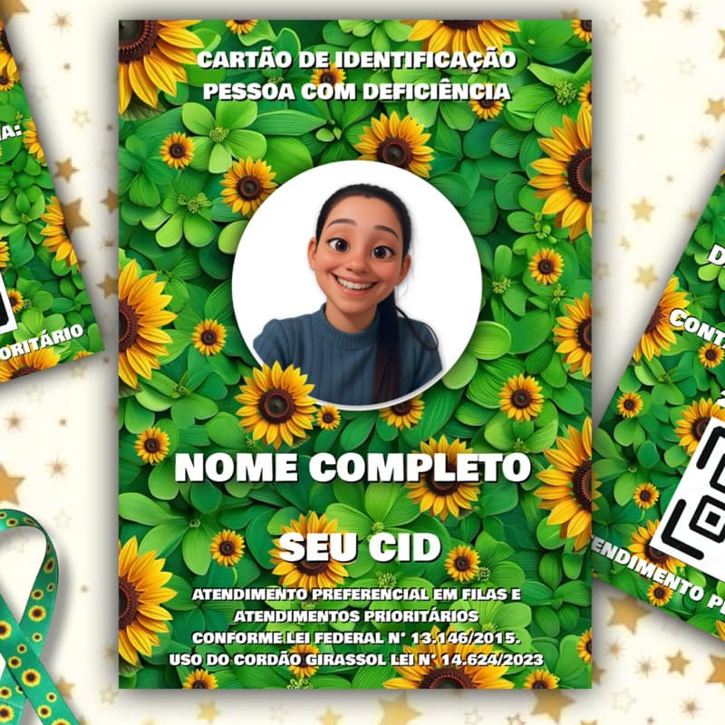 kit Cordão Girassol + Crachá + Qr Code Com Seu Laudo Médico