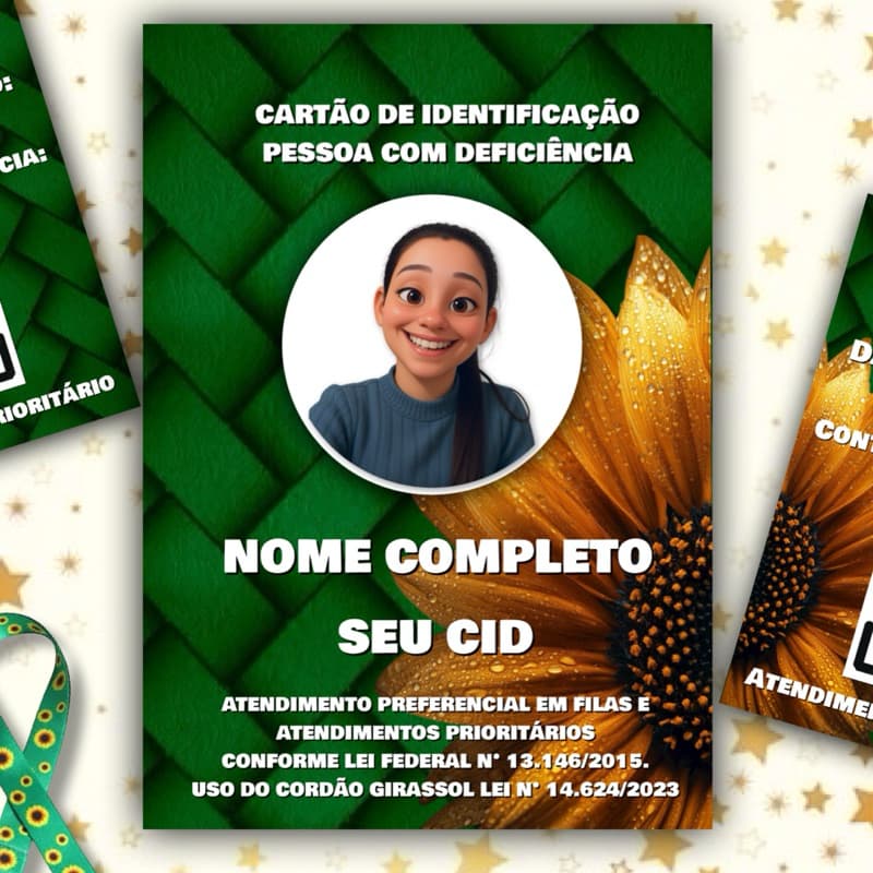 kit Cordão Girassol + Crachá + Qr Code Com Seu Laudo Médico