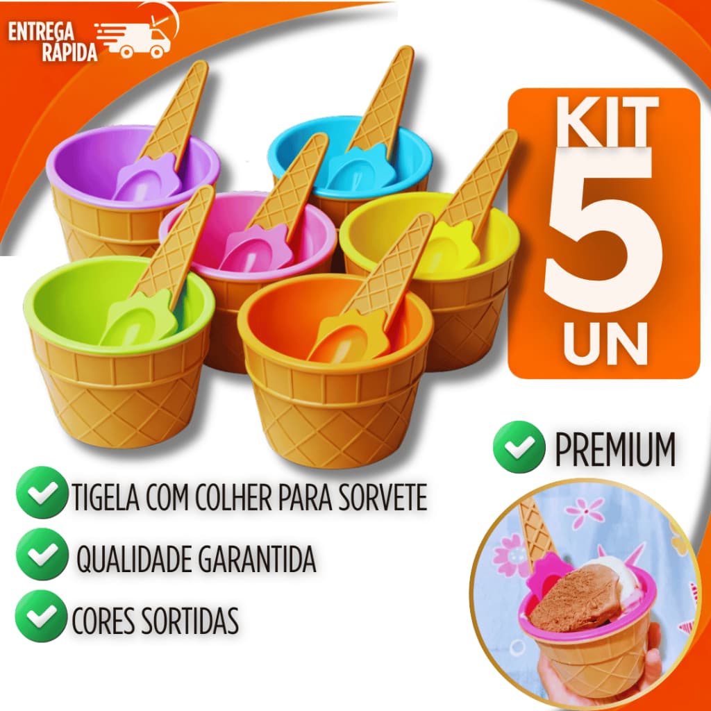 Potes Plástico Colorido Tigela Para Sorvete 200 ml Sobremesa Com Colher Casquinha Festa Sorveteria Doces Premium