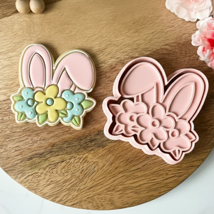 Kit Cortador E Marcador Páscoa Coelho Floral Biscuit Biscoito