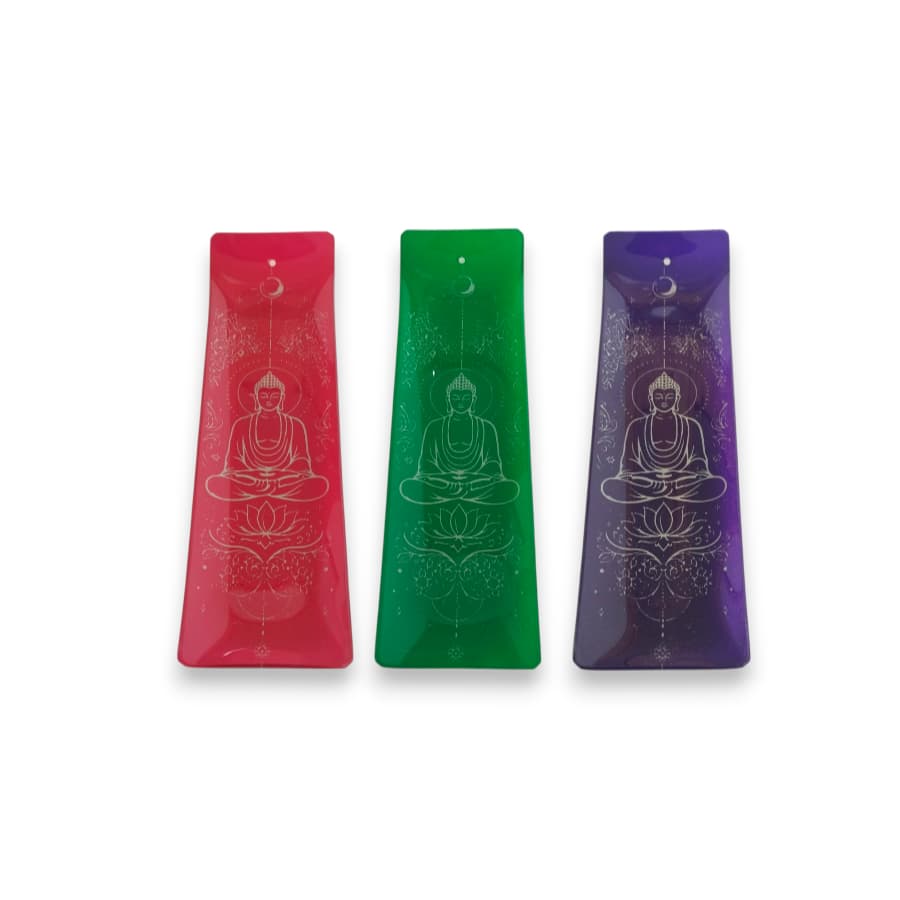 Porta Incenso em Vidro Buda Três Cores Decorativo