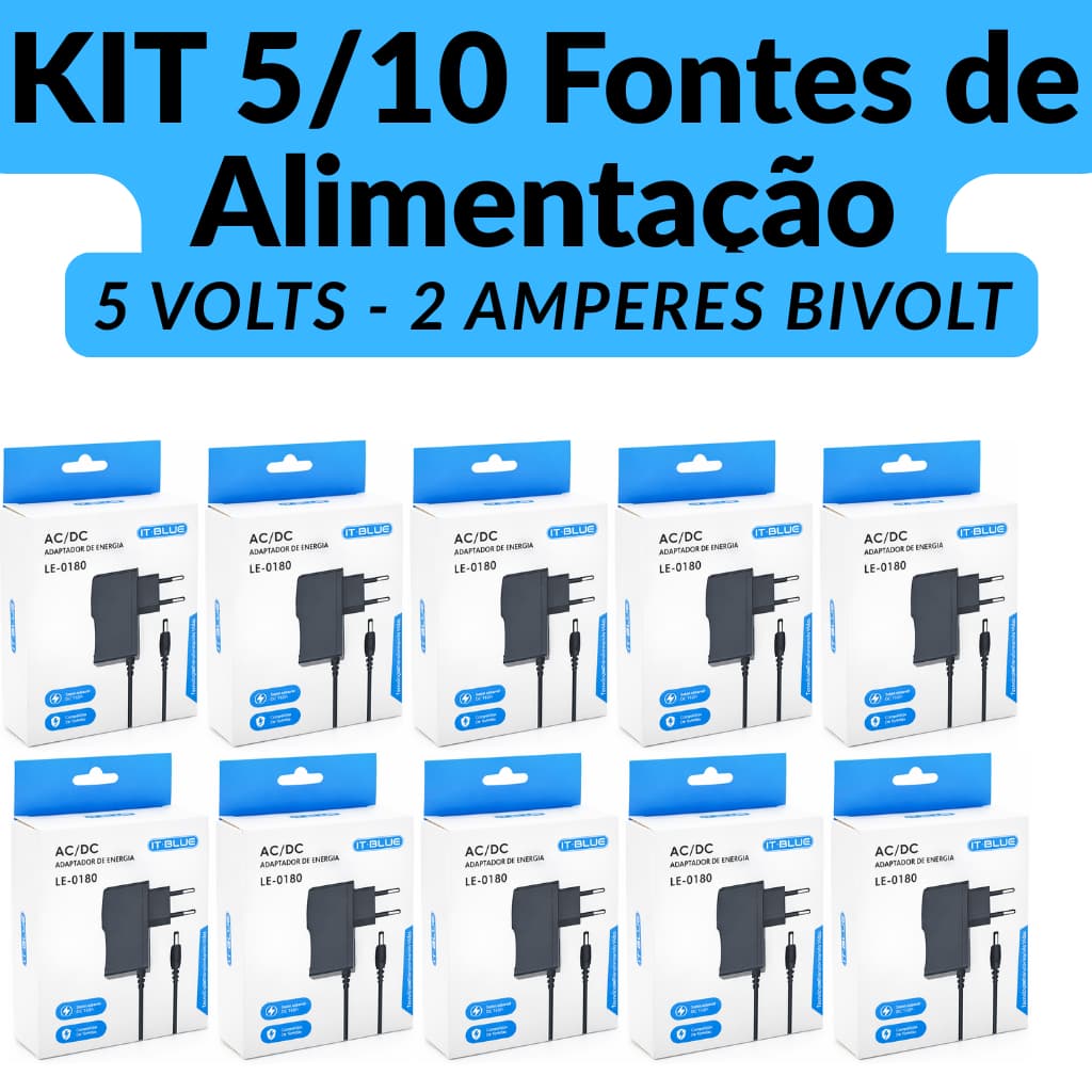 Kit 5/10 Fonte Alimentação 5V 2A Plug P4 Smart Box