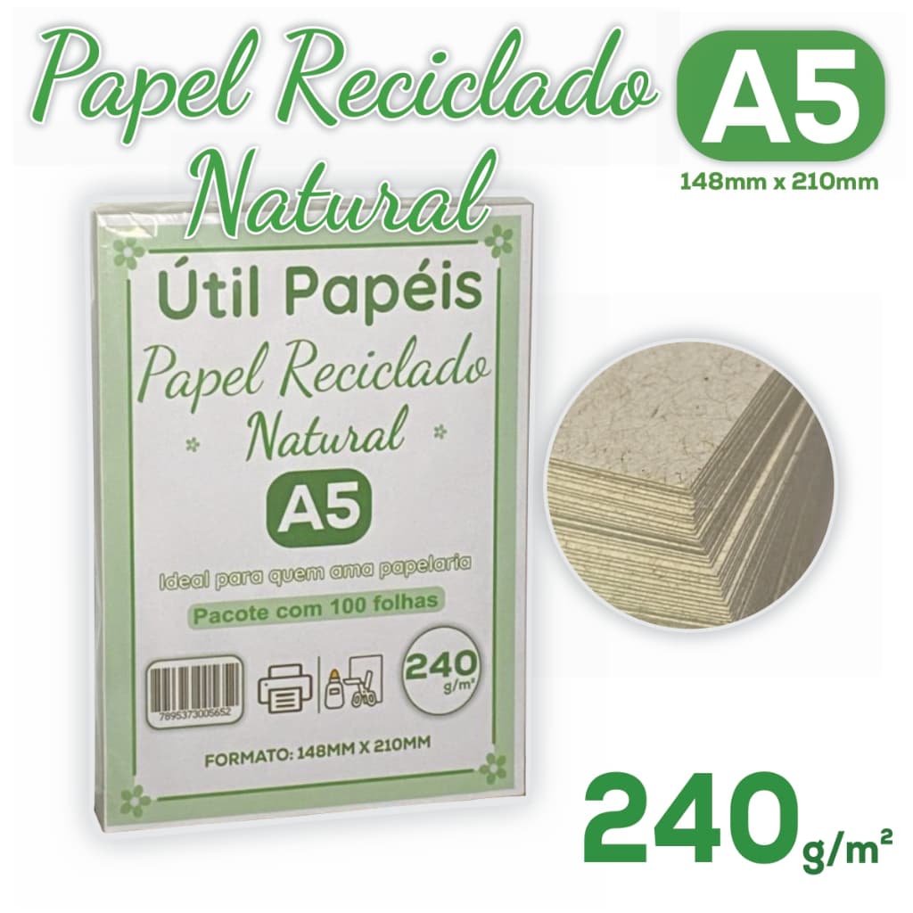 Papel Reciclado 240g A5 Pacote com 100/200 Folhas - 148x210mm Eco Premium / Laser e Jato de tinta