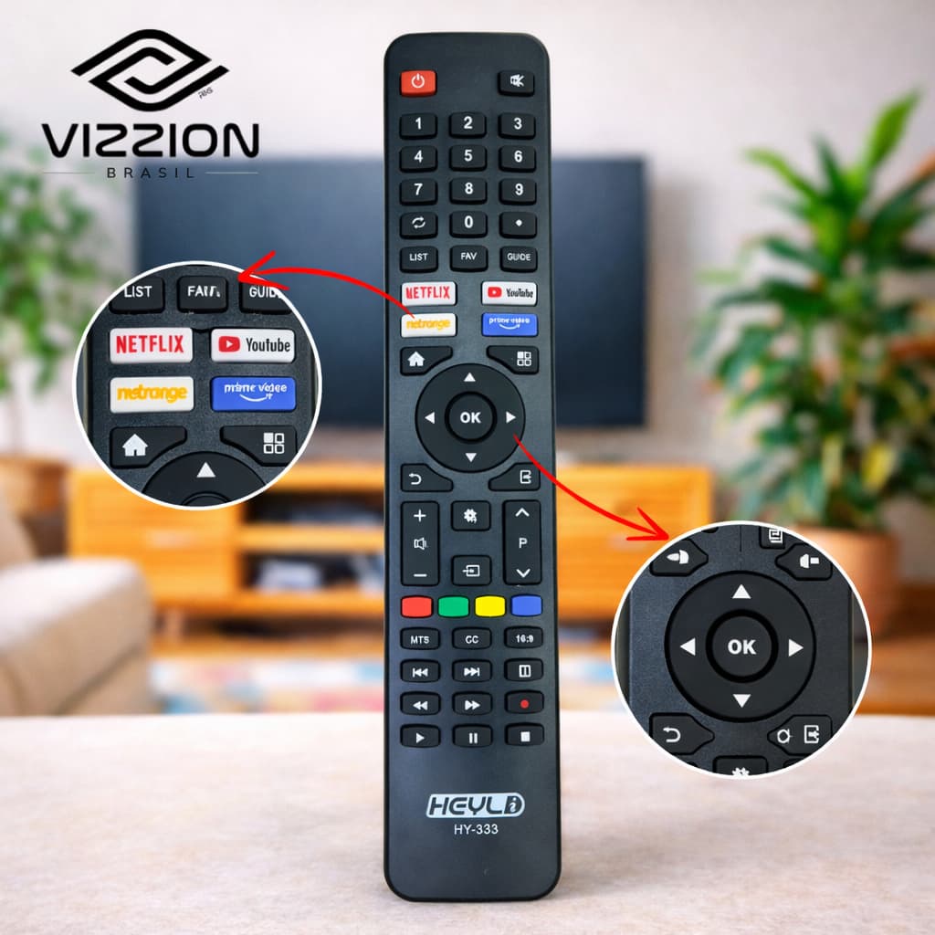 Controle remoto VIZZION para SMART TV / NETFLIX, YOUTUBE, PRIME VIDEO / HY-333