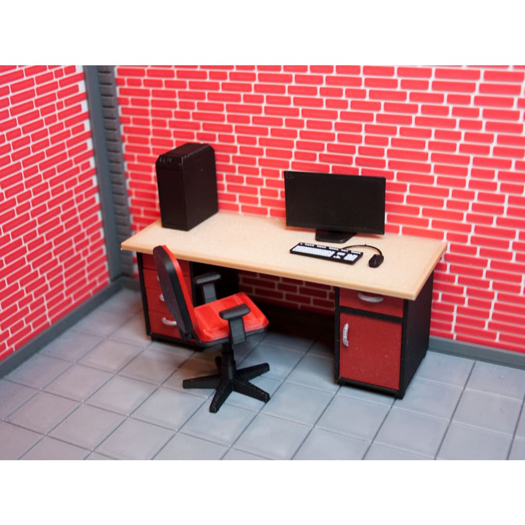 Miniatura de Kit Setup Mesa de Computador para Diorama em Escala 1:18 - Impressão 3D
