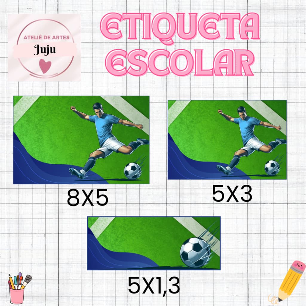 Etiqueta Escolar Personalizada kIT 150 ETIQUETAS - FUTEBOL - Adesivo para material escolar