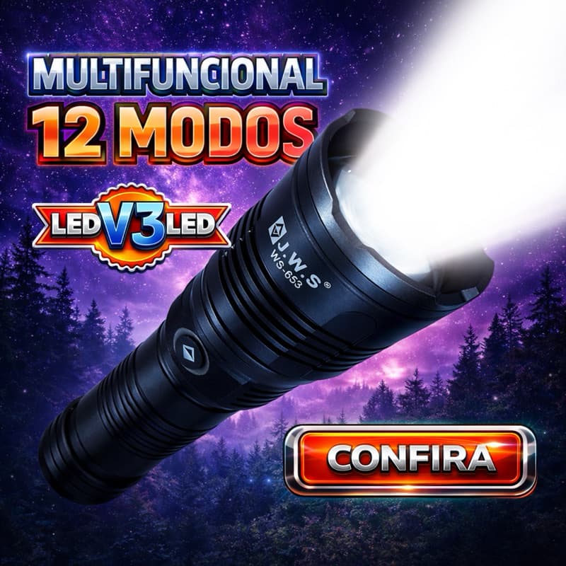 Lanterna Tática 970000 Lumens LED CREE V3 Zoom 12 Modos Bateria 9800mAh Recarregável Super Potente