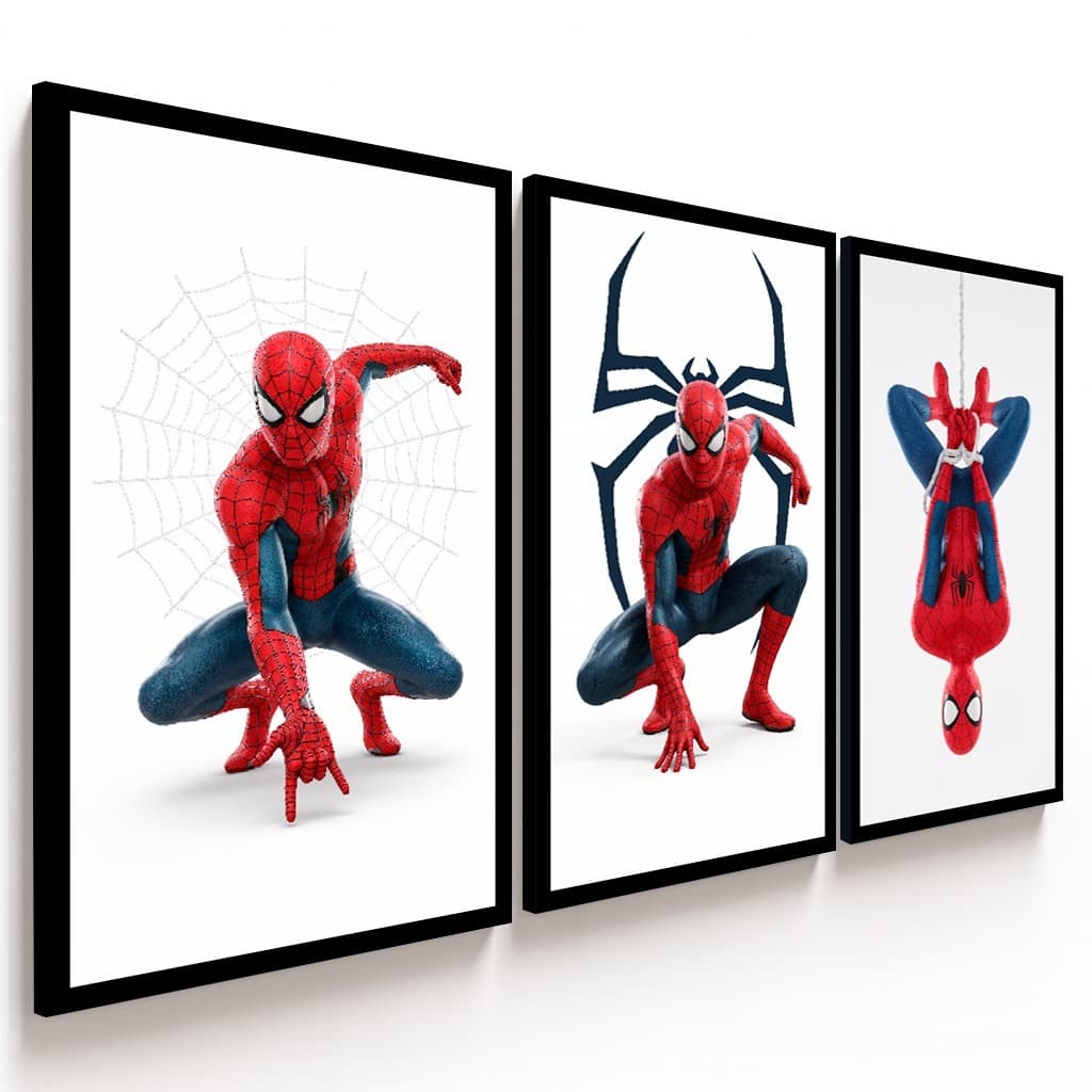 Trio de Quadros Homem-Aranha Decorativo MDF Alta Qualidade para Quarto Infantil e Gamer