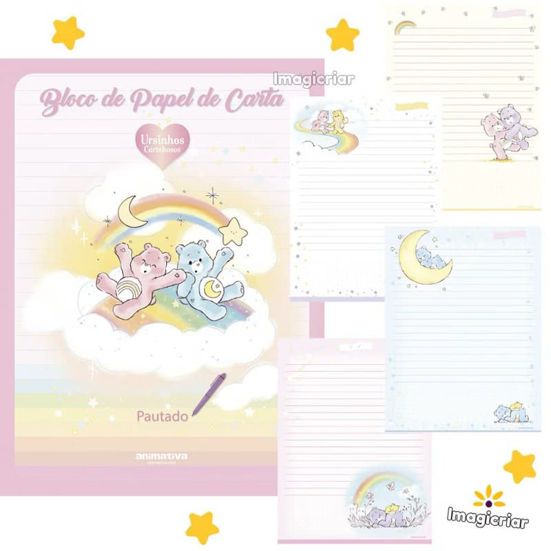 Bloco de Papel de Carta Ursinhos Carinhosos Animativa Papelaria Fofa