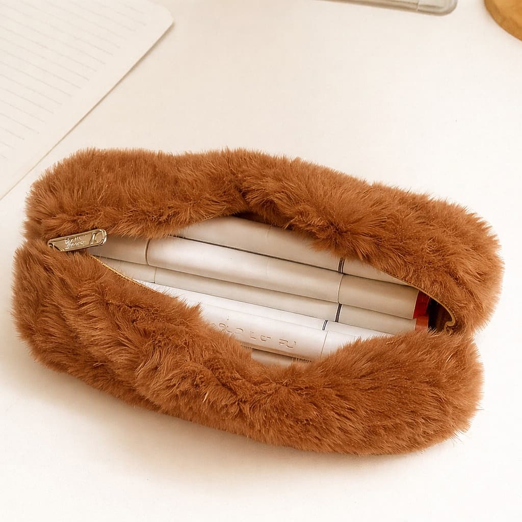 Estojo De Pelúcia Kawaii Bolsa De Armazenamento De Papelaria Criativa Material Escolar E De Escritório