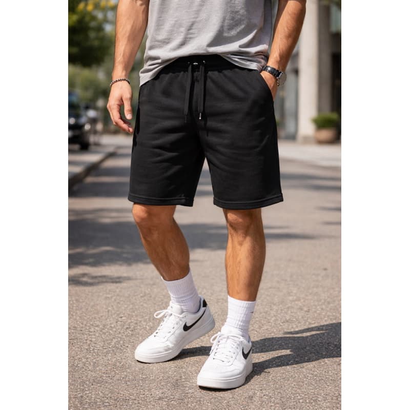 Bermuda Short preto Masculino de Moletom Confortavel Casual
