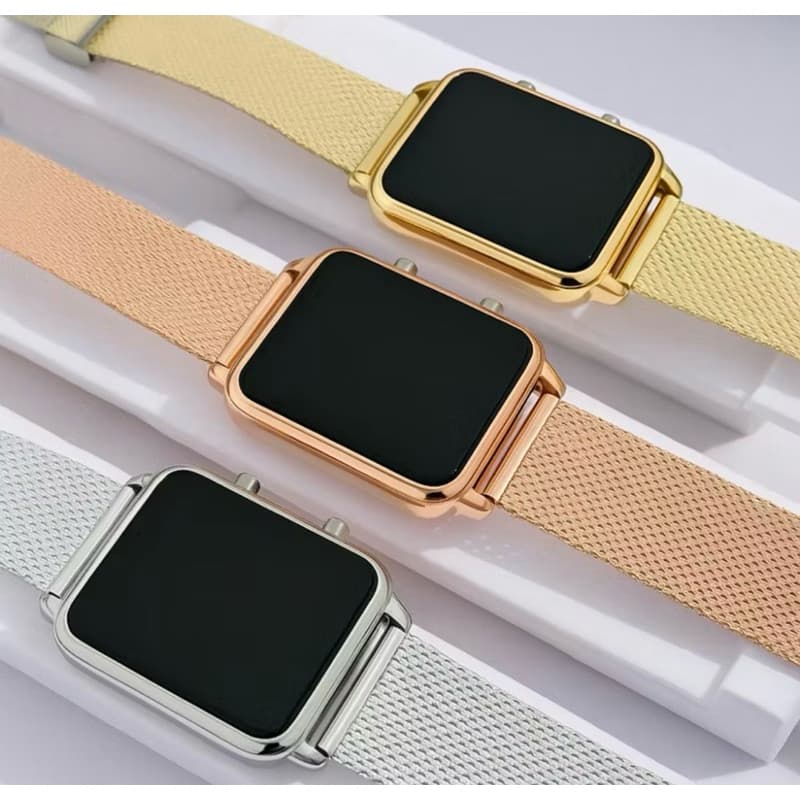 Relógio Feminino Digital Quadrado Preto Dourado Prata Moda Estiloso Blogueira