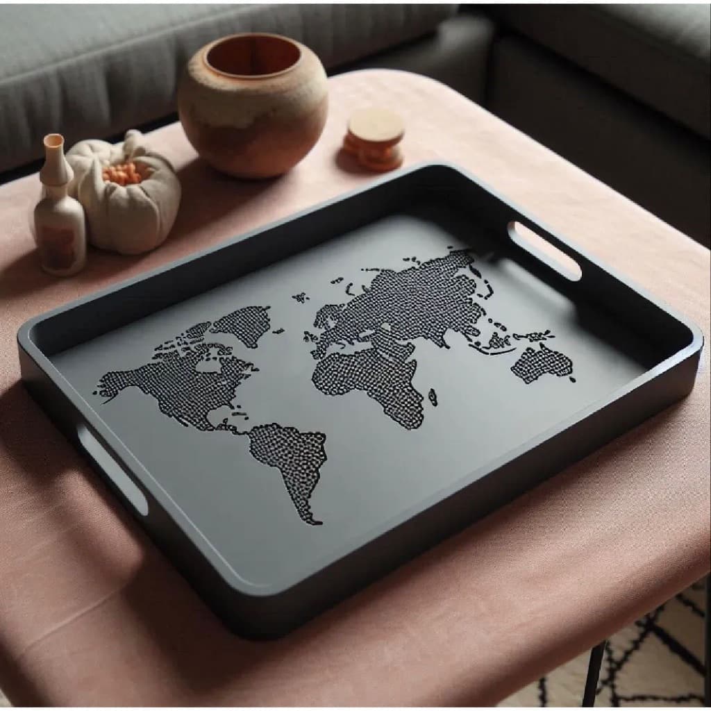 Bandeja Porta-Chaves e Carteira Mapa Mundi Decorativa 17 cm – Organizador de Entrada Moderno, Bandeira