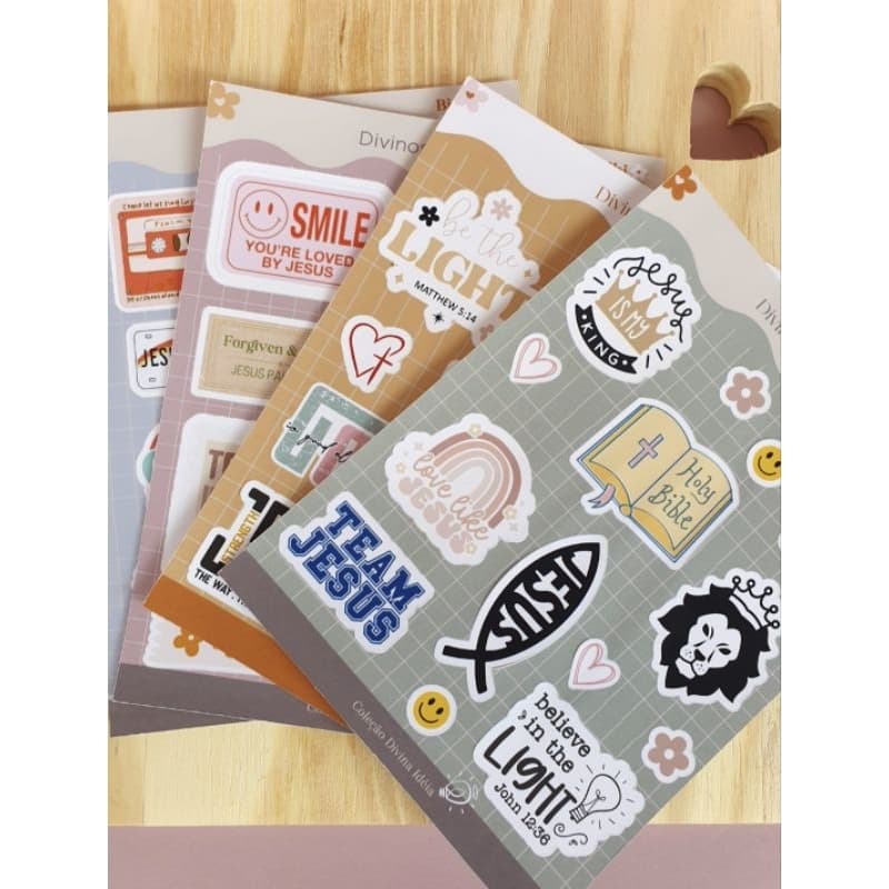 Kit Cartela de Adesivos Criativos Cristão - Coleção Divina Idéia - Adesivos Planner, Adesivos Fofos